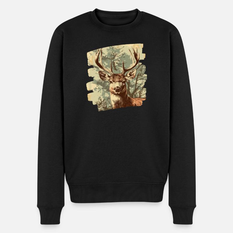 Hirsch mit Geweih - Männer Premium Bio Pullover - Schwarz
