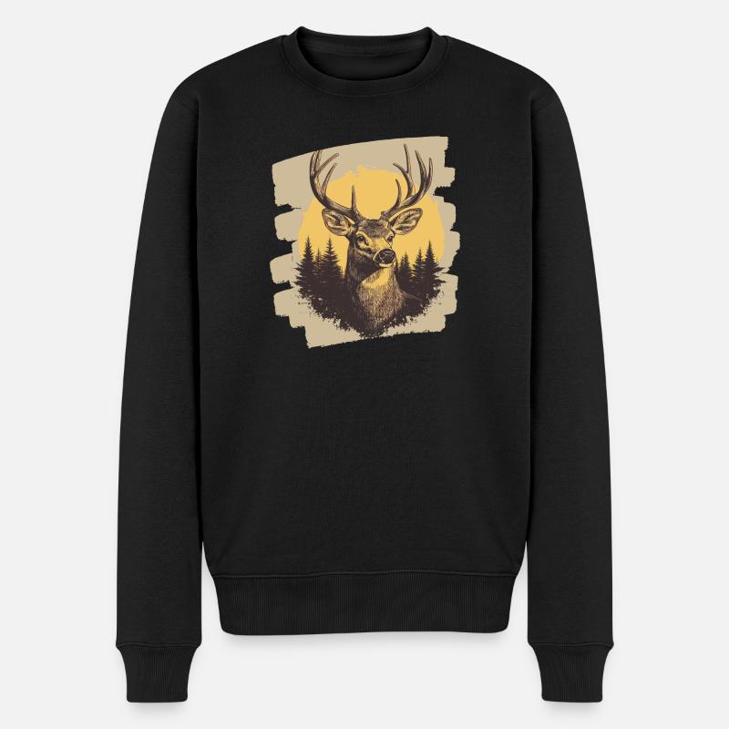 Hirsch mit Geweih - Männer Premium Bio Pullover - Schwarz