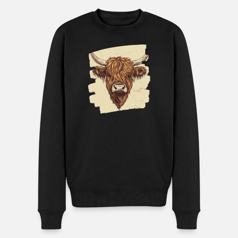 Schottisches Hochlandrind - Männer Premium Bio Pullover - Schwarz