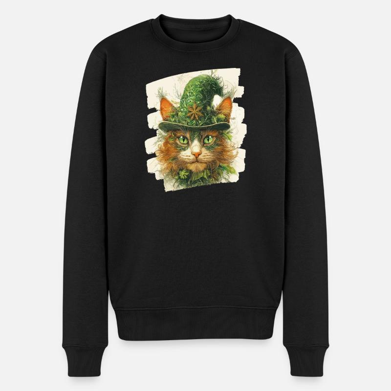 St Patricks day Katze - Männer Premium Bio Pullover - Schwarz