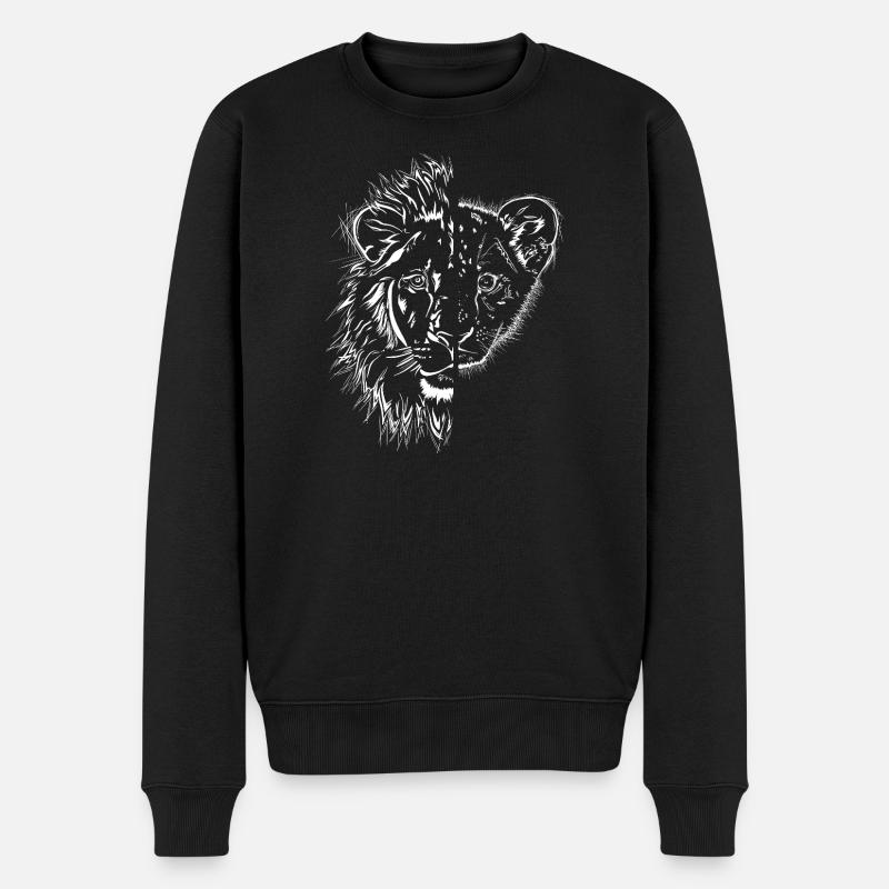 halb Löwe halb Löwenkind - Männer Premium Bio Pullover - Schwarz