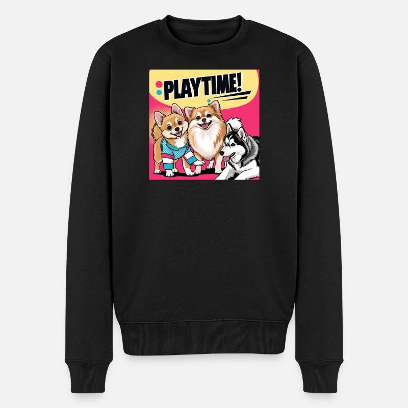 Comic Dogs - Playtime - Männer Premium Bio Pullover - Schwarz