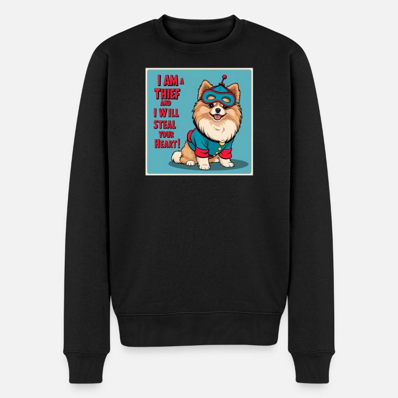 Hund im Superheldenkostüm - Männer Premium Bio Pullover - Schwarz