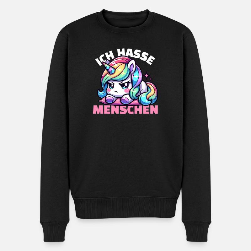 Mürrisches Einhorn ist genervt von Menschen - Männer Premium Bio Pullover - Schwarz
