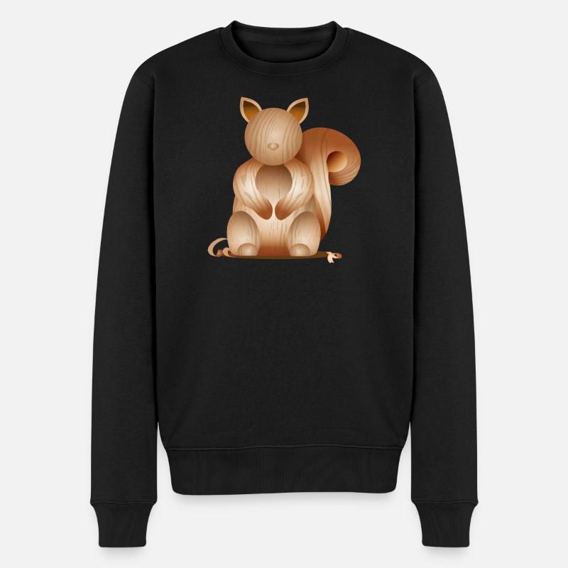 Illustration in Holzoptik–Verspieltes Eichhörnchen - Männer Premium Bio Pullover - Schwarz