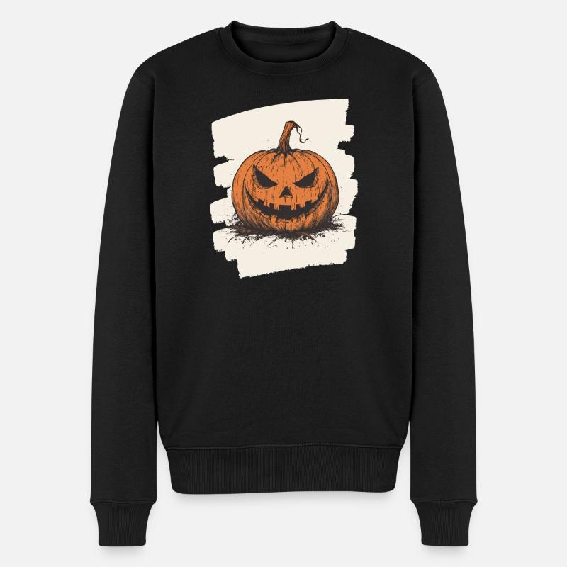 Halloween Kürbis - Männer Premium Bio Pullover - Schwarz