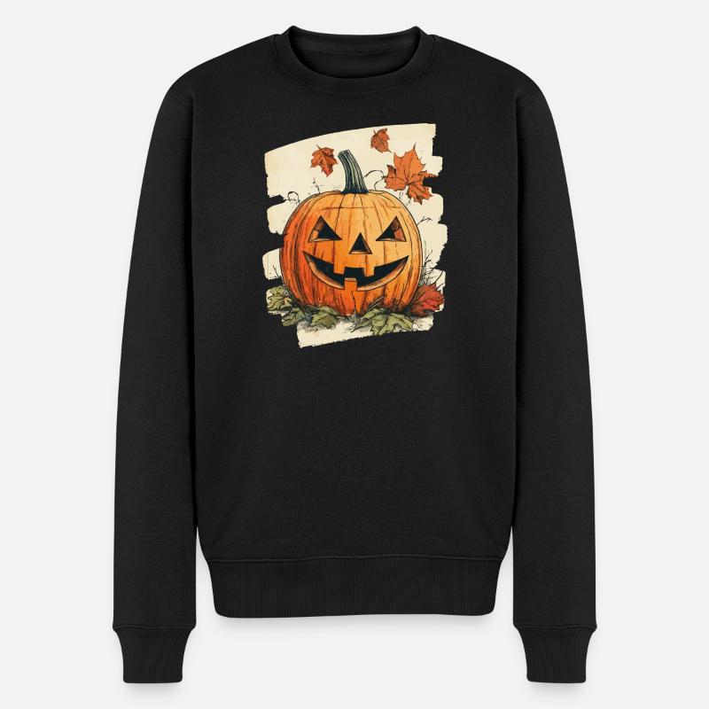 Halloween Kürbis - Männer Premium Bio Pullover - Schwarz