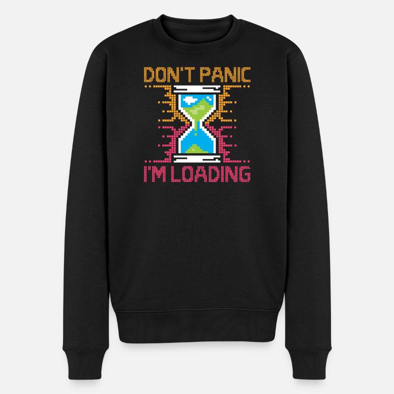 Don't Panic – Pixel Loading Sanduhr - Männer Premium Bio Pullover - Schwarz