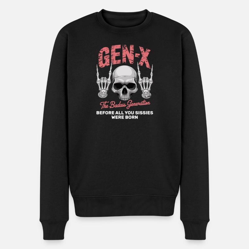 Sarcasm Gen X Badass Skull Retro Design - Männer Premium Bio Pullover - Schwarz