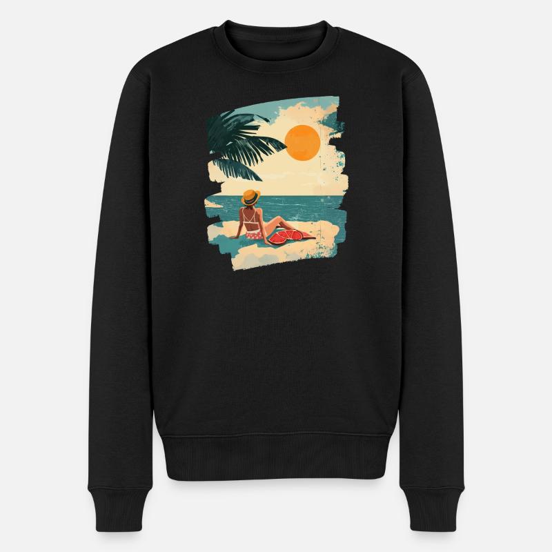 Plage d’été rétro - Pull Premium bio Homme - noir