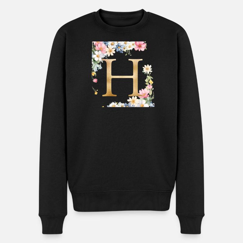 H Monogramme, Floral, Personnalisable - Pull Premium bio Homme - noir