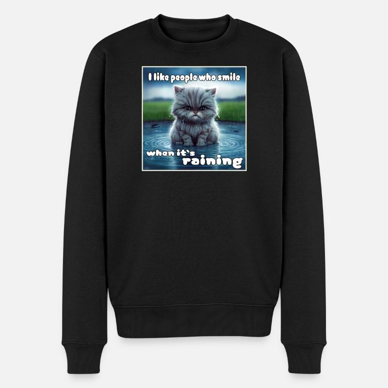 Katze im Regen - Männer Premium Bio Pullover - Schwarz