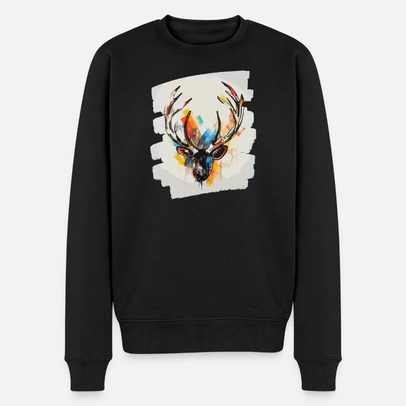 Cerf avec bois - Pull Premium bio Homme - noir