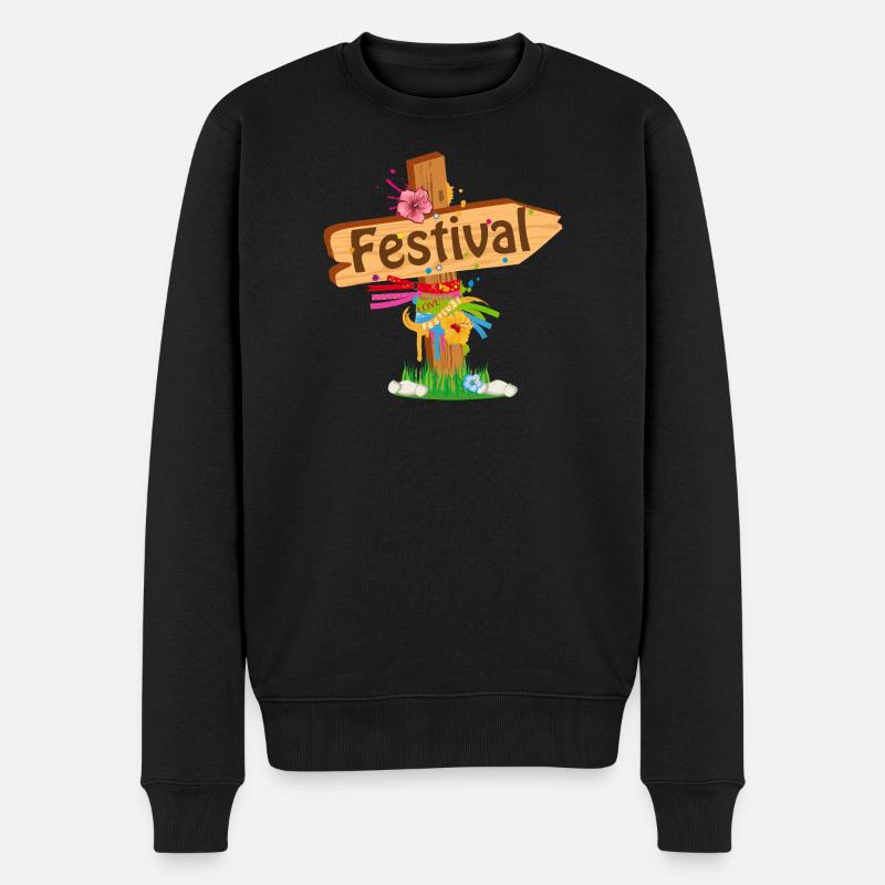 liebevoll gestalteter Wegweiser im Festival-Stil - Männer Premium Bio Pullover - Schwarz