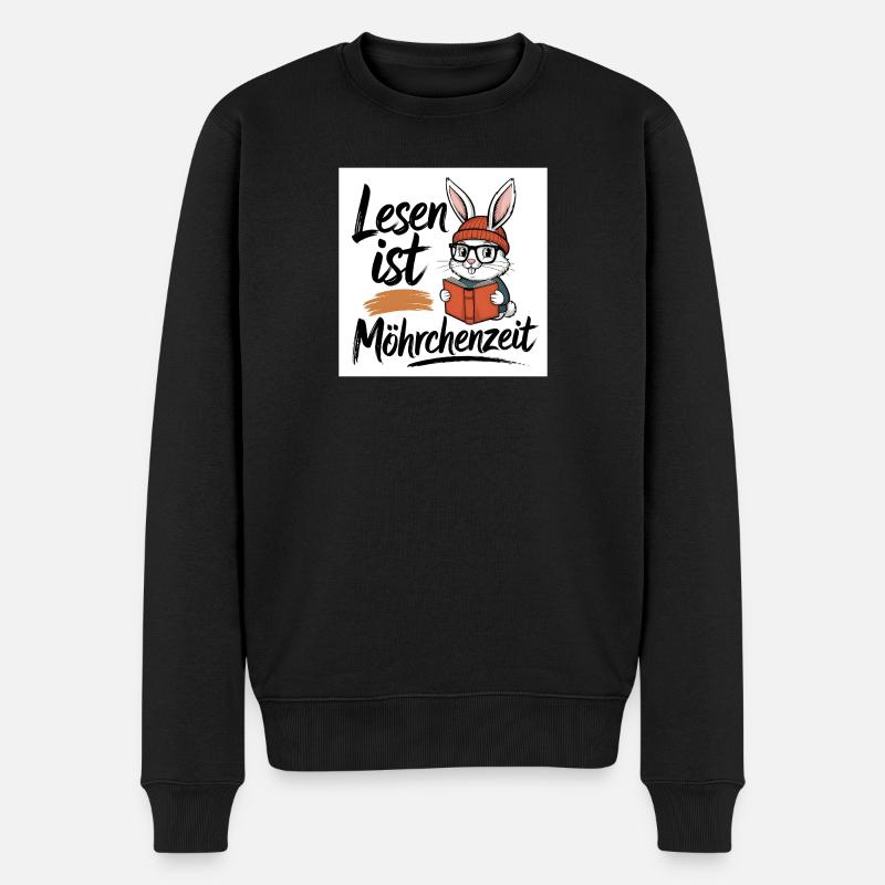 Lesen ist Möhrenzeit - Häschenillustration - Männer Premium Bio Pullover - Schwarz