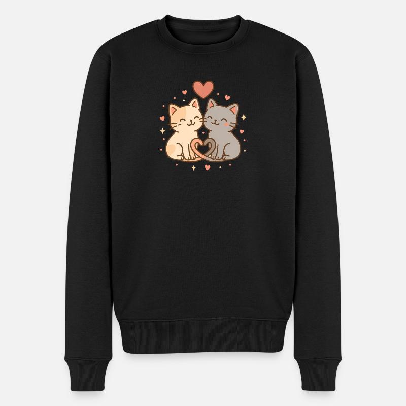 Verspielte Liebeskatzen im Herzdesign - Männer Premium Bio Pullover - Schwarz