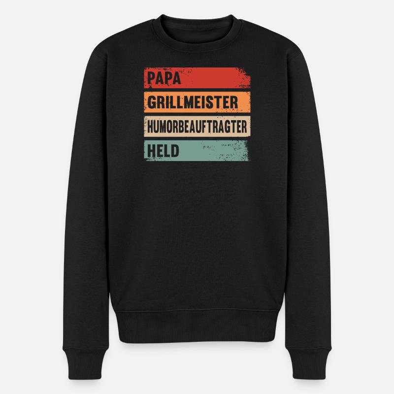 Papa Grillmeister Held - Männer Premium Bio Pullover - Schwarz