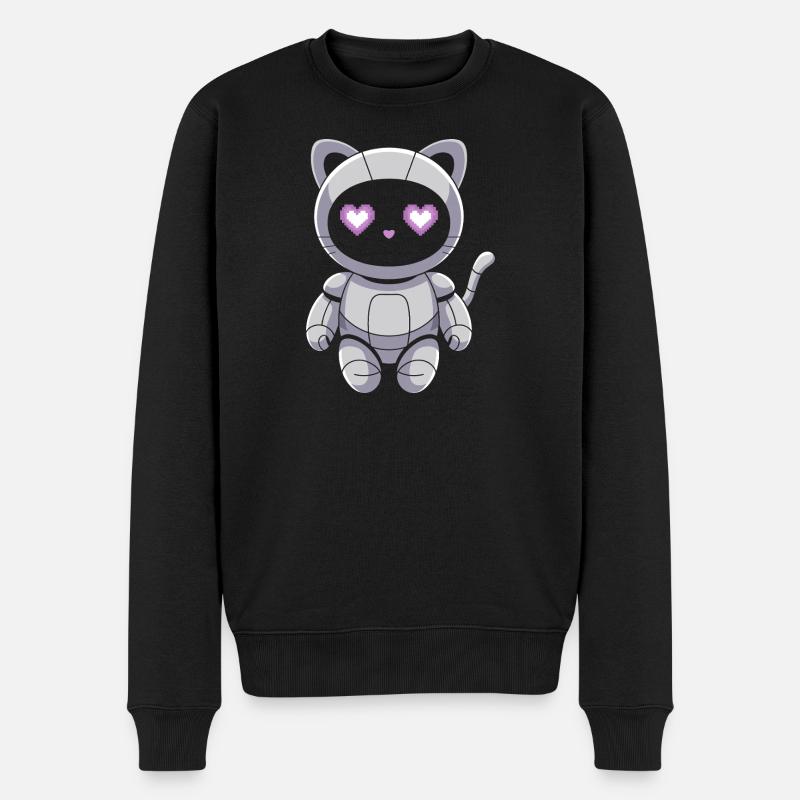 Kuscheliger Katzenroboter mit Herzaugen - Männer Premium Bio Pullover - Schwarz