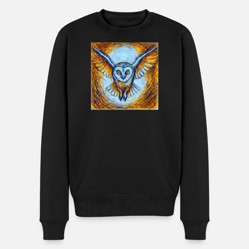Leuchtende Eule im Flug - Männer Premium Bio Pullover - Schwarz