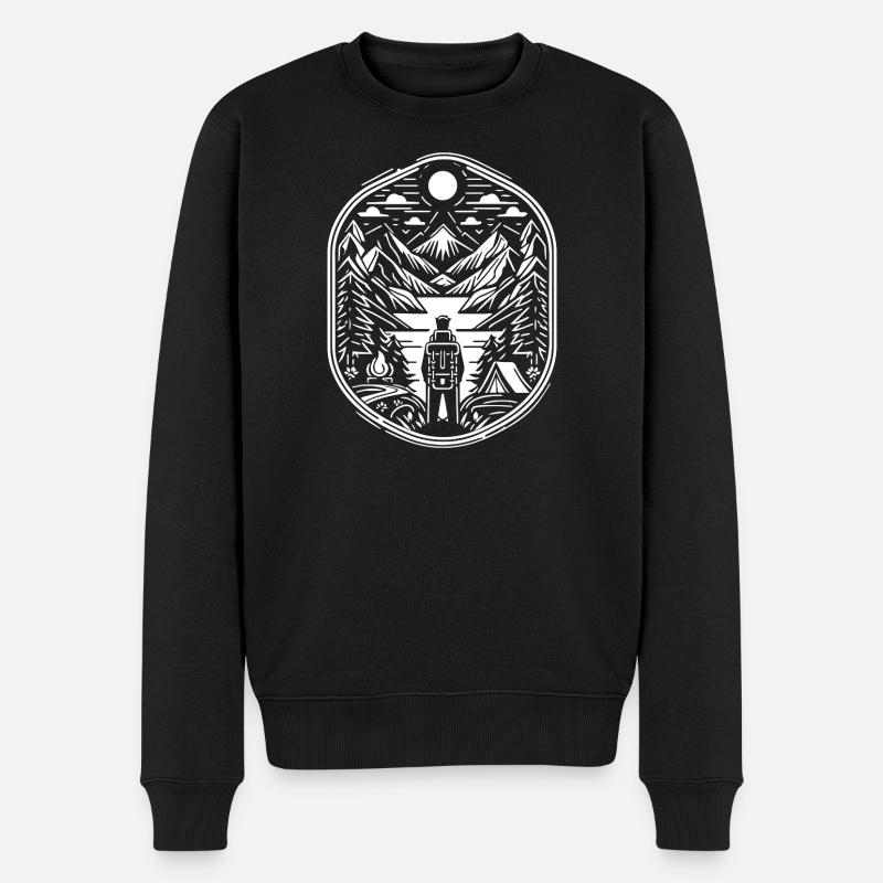 Abenteuer in den Bergen mit Wanderer - Männer Premium Bio Pullover - Schwarz