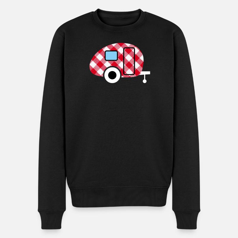 Caravan Wohnwagen kariert Karo Muster Camping Fan - Männer Premium Bio Pullover - Schwarz