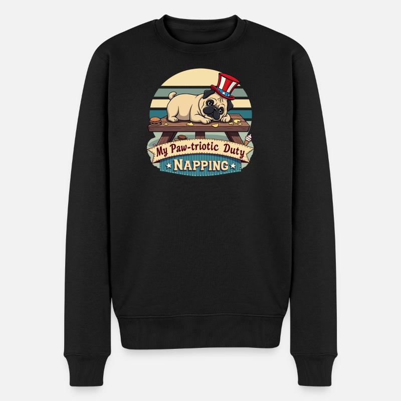 Mops Nickerchen - Männer Premium Bio Pullover - Schwarz