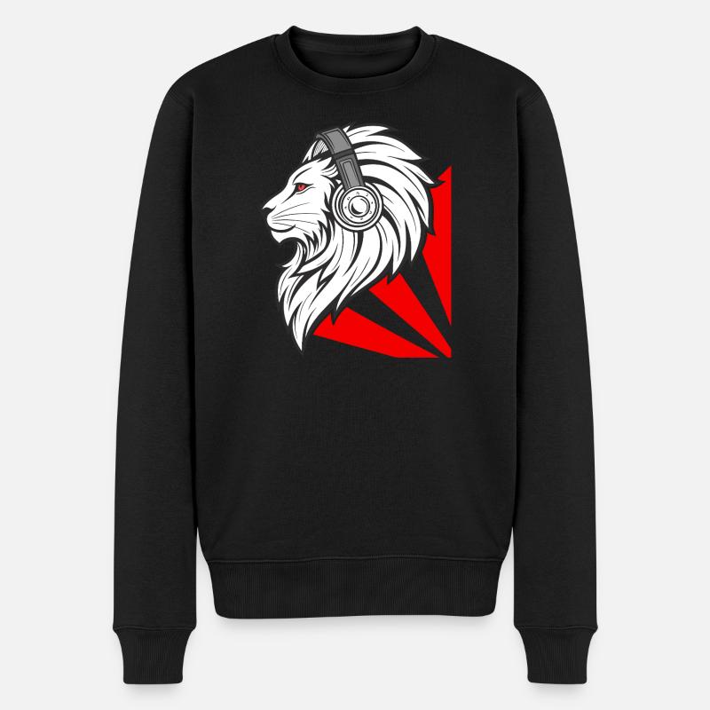 Lion élégant avec des écouteurs - Pull Premium bio Homme - noir