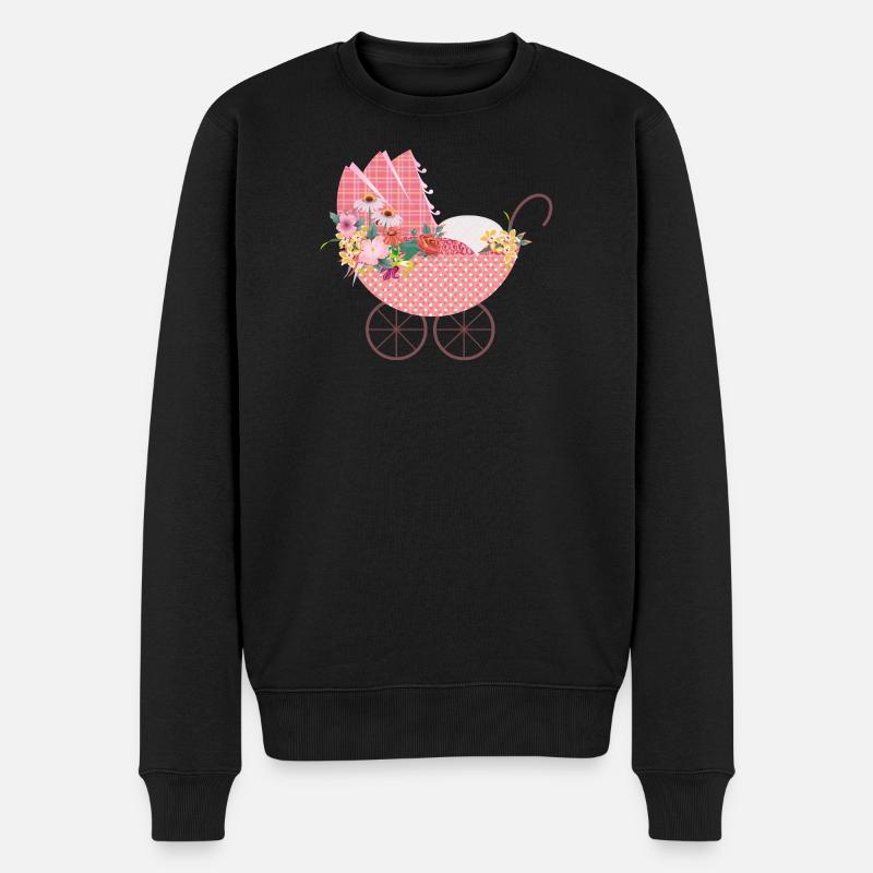 Verspielter Blumen-Kinderwagen –Romantisches Motiv - Männer Premium Bio Pullover - Schwarz