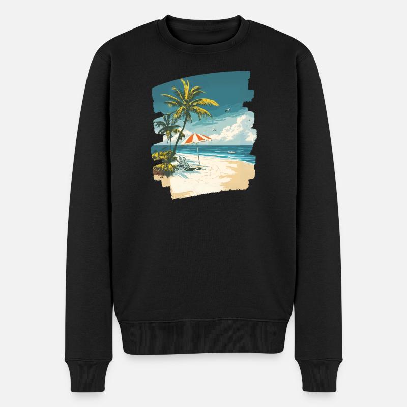 Plage Palmiers Soleil Été - Pull Premium bio Homme - noir
