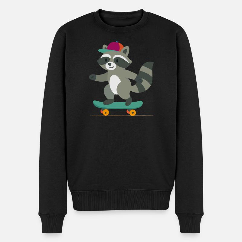 Skateboard-Waschbär mit Basecap - Männer Premium Bio Pullover - Schwarz