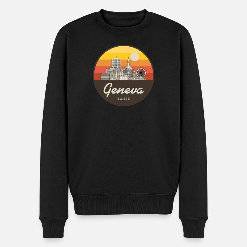 Genf Skyline Sonnenuntergang - Männer Premium Bio Pullover - Schwarz