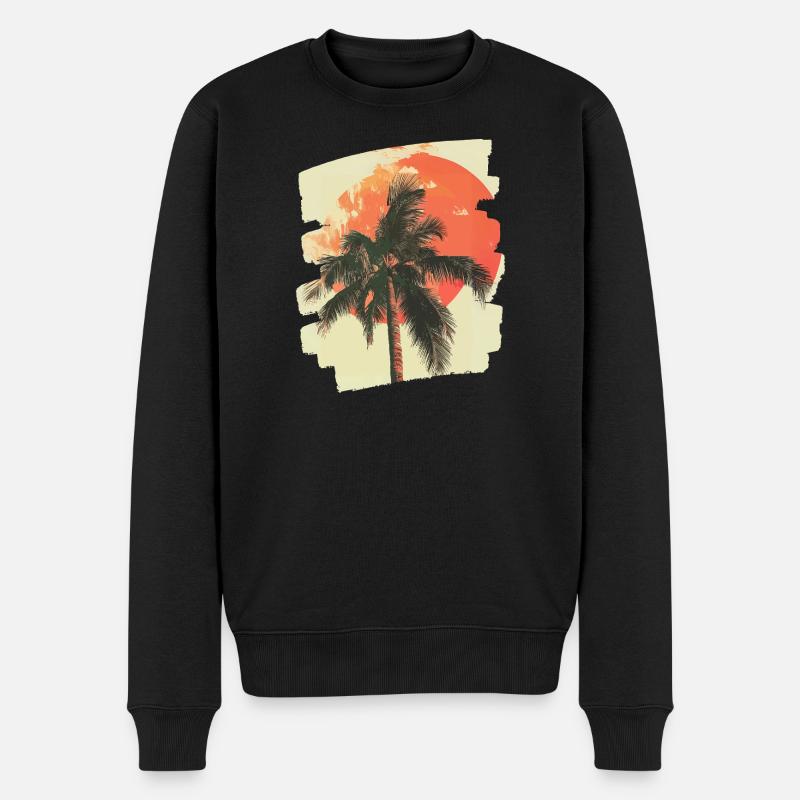 Palme Sonnenuntergang Sommer - Männer Premium Bio Pullover - Schwarz