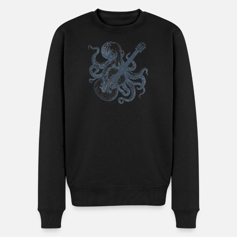 Oktopus mit Gitarre Vintage Retro Musik Band Look - Männer Premium Bio Pullover - Schwarz