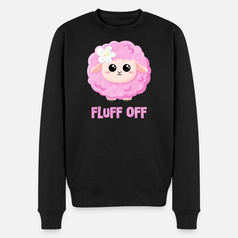 Rosa Schaf mit Spruch lustig - Fluff off - Männer Premium Bio Pullover - Schwarz