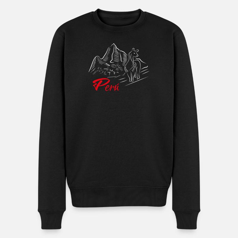 Machu Picchu - Peru - Lama - Männer Premium Bio Pullover - Schwarz