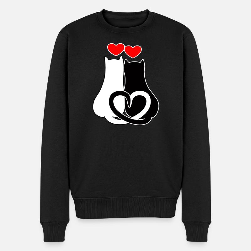 Verliebte Katzen mit Herzen - Männer Premium Bio Pullover - Schwarz