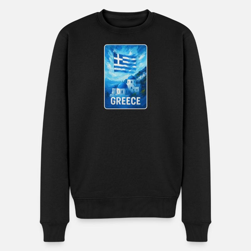 Grèce Santorin Drapeau - Pull Premium bio Homme - noir