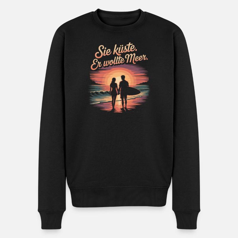 Sie Küste Er Wollte Meer Strand Liebe Welle Surfer - Männer Premium Bio Pullover - Schwarz