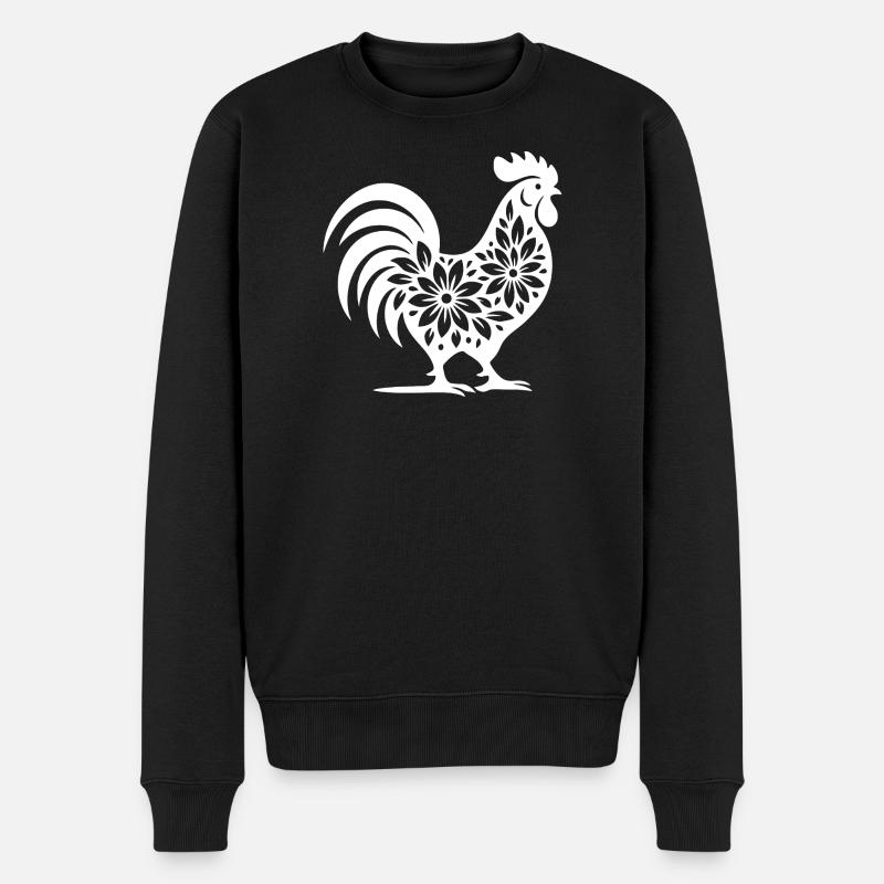 Floral Folk Coq Design - Pull Premium bio Homme - noir