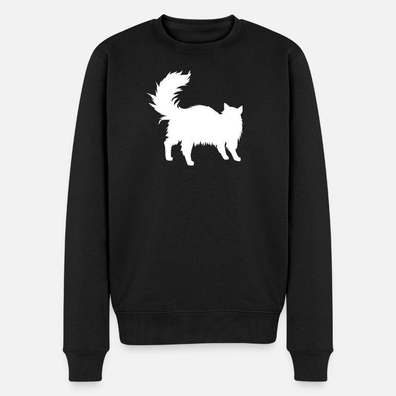 katzen silhouette langhaarig - Männer Premium Bio Pullover - Schwarz