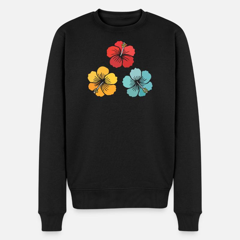 Hibiskus Trio – Vintage Blumen (rot, gelb, türkis) - Männer Premium Bio Pullover - Schwarz