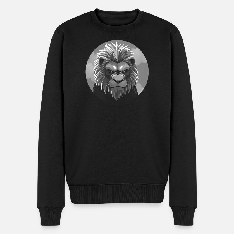 Majestätischer Löwenkopf in Grau - Männer Premium Bio Pullover - Schwarz