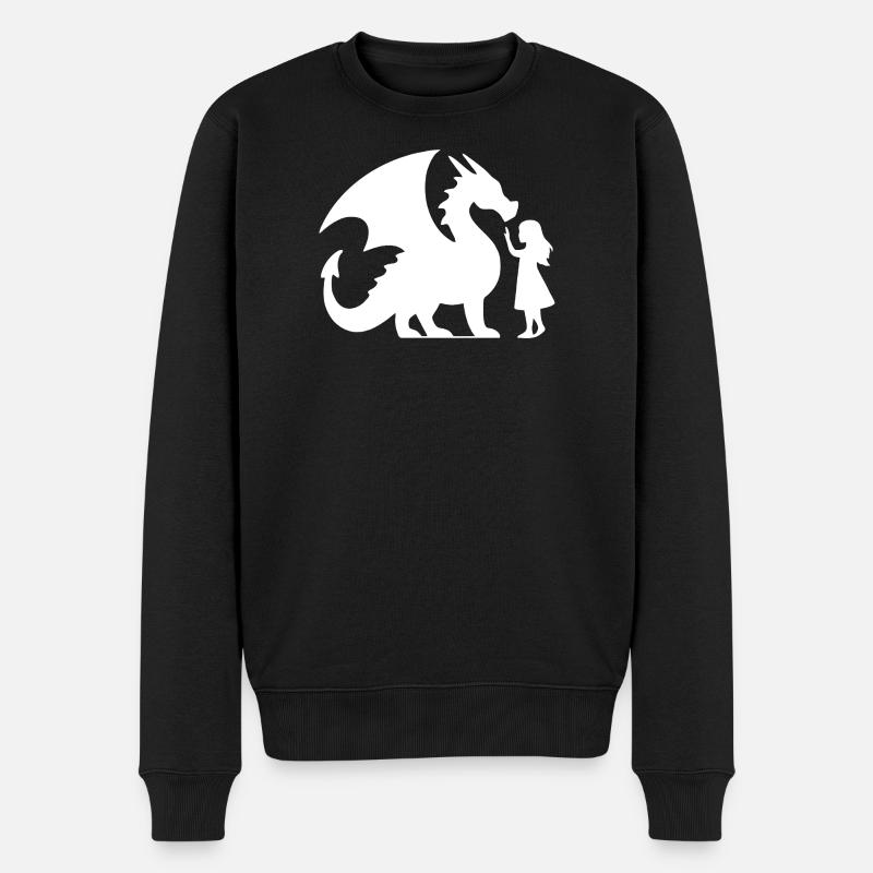 Mythischer Drache und Mädchen Silhouette Design - Männer Premium Bio Pullover - Schwarz