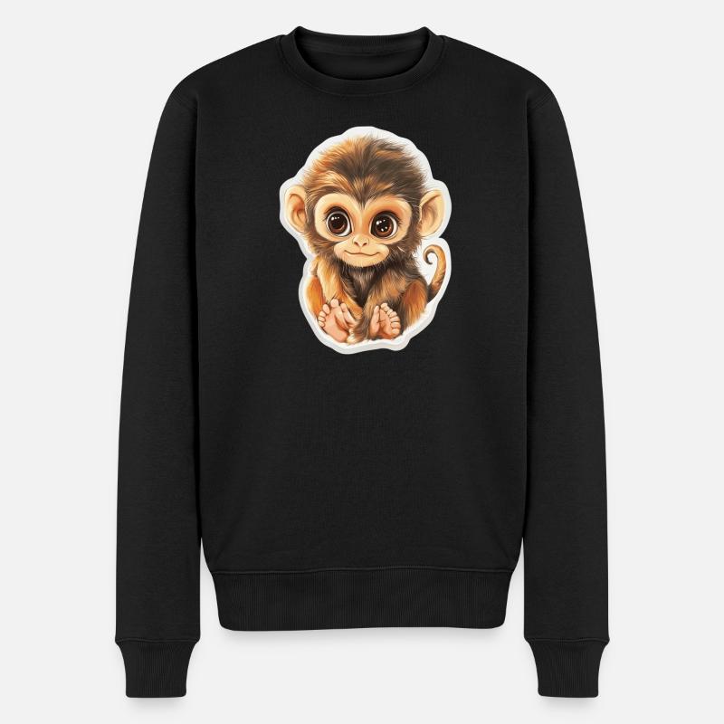 Affe Süsses Äffchen Geschenk für Affenfans - Männer Premium Bio Pullover - Schwarz