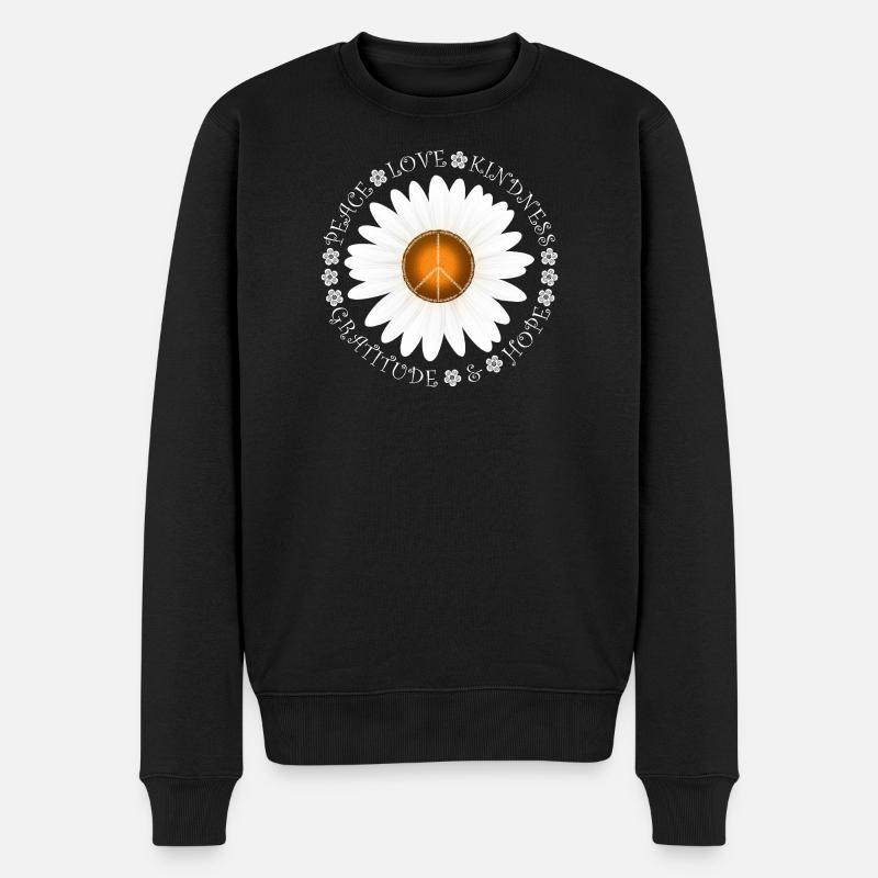 Peace Love KIndness Daisy Design - Pull Premium bio Homme - noir