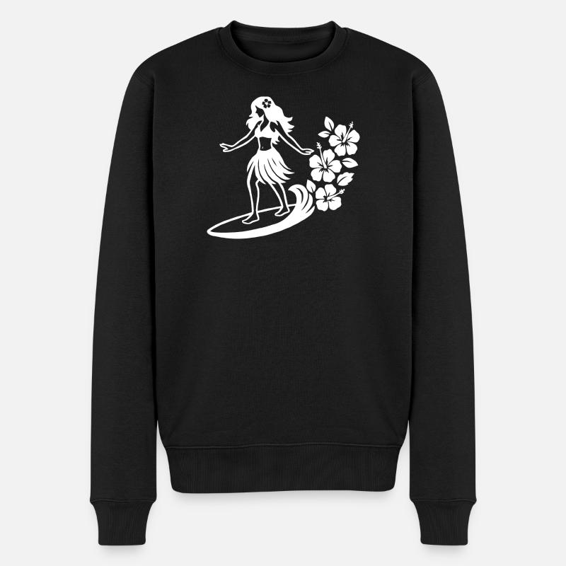 Hawaiianisches Mädchen mit Hibiskus-Design - Männer Premium Bio Pullover - Schwarz