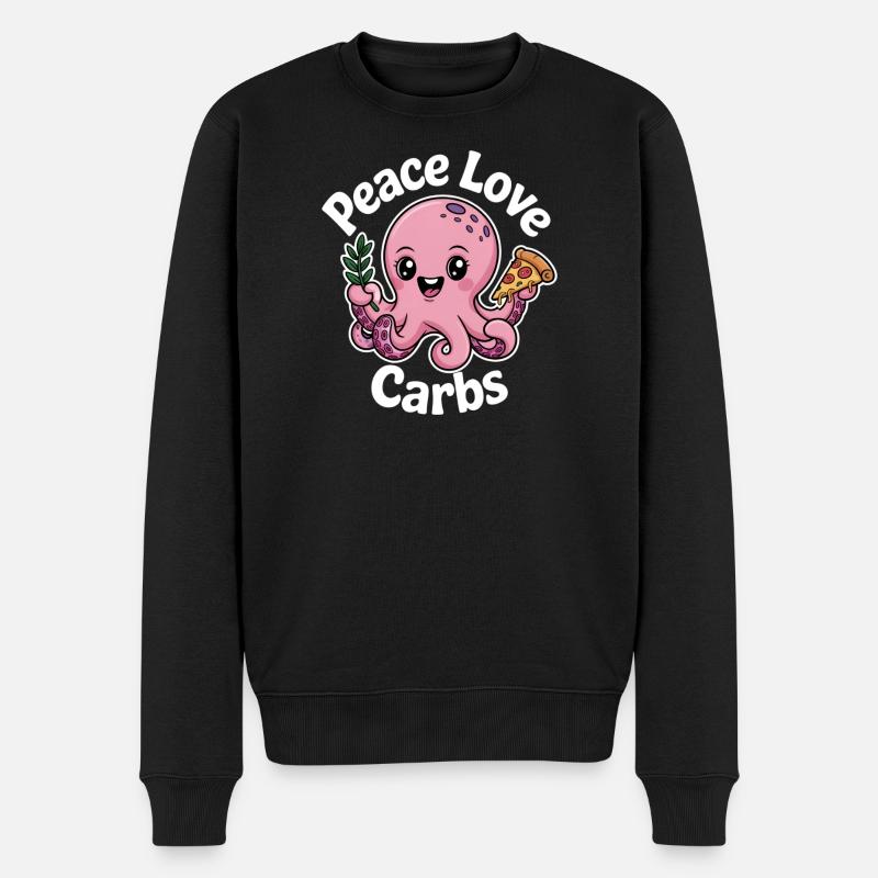 Süßer Oktopus mit Friedenszeichen und Pizza - Männer Premium Bio Pullover - Schwarz