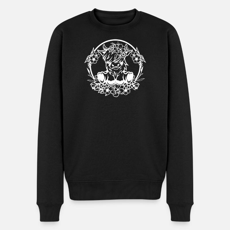 Florale Highland Cow Silhouette - Männer Premium Bio Pullover - Schwarz