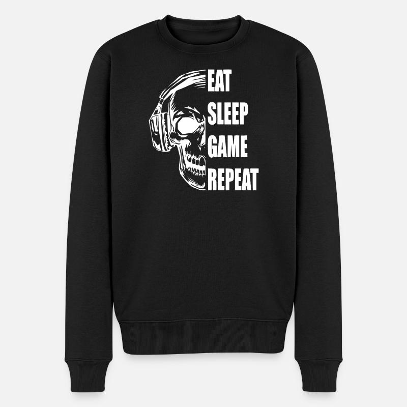 Schädel mit Kopfhörern Gaming Zitat - Männer Premium Bio Pullover - Schwarz