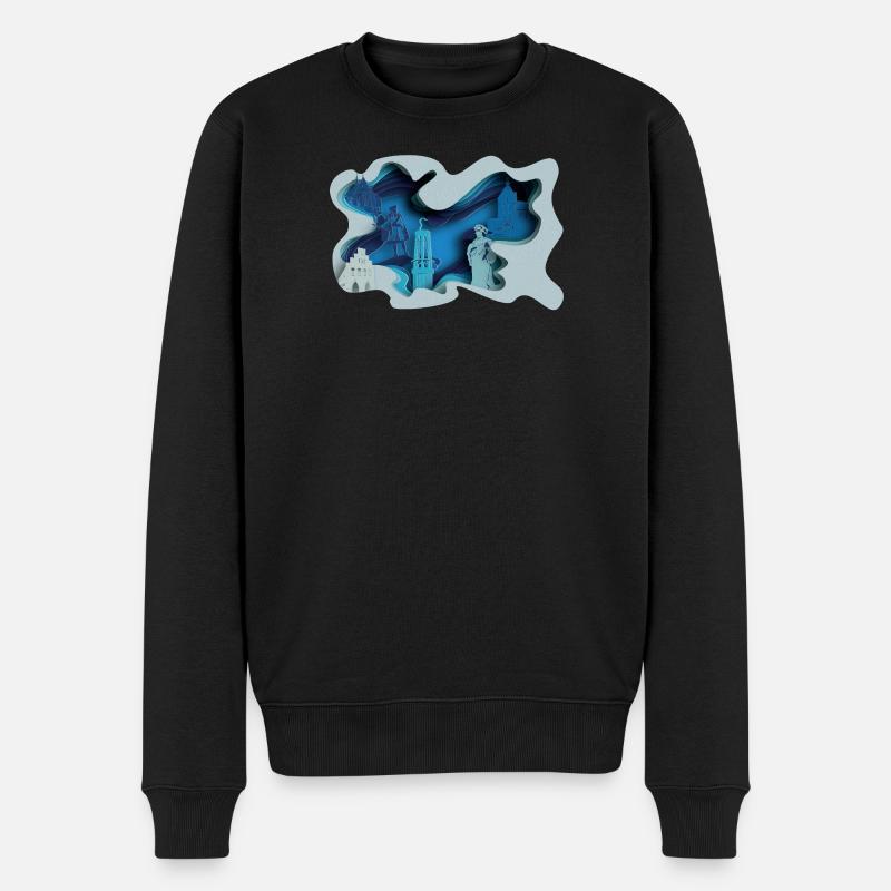 Moers Stadtsilhouette in Hydrographik-Optik - Männer Premium Bio Pullover - Schwarz